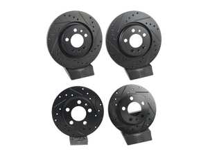 ES#5445730 - 1J0615301M-XSKT - Front and Rear V5 Dimpled & Slotted Brake Rotors - Set (280x22/232x9) - Precision manufactured for consistent stopping power during high performance driving. Featuring a matte black zinc coating for corrosion protection. - ECS - Volkswagen