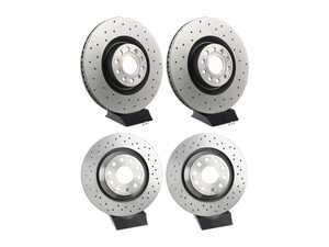 ES#5446087 - 1K0615301AB1KT1 - Front & Rear Cross Drilled UV Brake Rotors - Pair (345x30/310x22) - Features Brembo's special UV paint treatment that guarantees superior corrosion resistance. - Brembo - Volkswagen