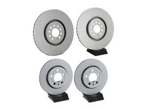 ES#5480694 - 8n0615301b-p1KT - Front & Rear V5 Plain Brake Rotors - Set (334x32 / 256x22) - Precision manufactured and featuring a GeoSpec corrosion-resistant coating - Assembled By ECS - Audi Volkswagen