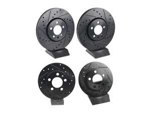 ES#5480812 - 6r0615301d-xs1KT - Front & Rear V5 Drilled & Slotted Brake Rotors - Set (288x25 / 232x9) - Precision manufactured for consistent stopping power during high performance driving. Featuring a matte black zinc coating for corrosion protection. - Assembled By ECS - Volkswagen