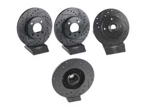 ES#5480821 - 1hm615301e-xs1KT - Front & Rear V5 Drilled & Slotted Brake Rotors - Set (256x20 / 226x10) - Precision manufactured for consistent stopping power during high performance driving. Featuring a matte black zinc coating for corrosion protection. - Assembled By ECS - Volkswagen