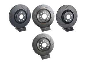 ES#5481047 - 8j0615301g-s1KT1 - Front & Rear V5 Slotted Brake Rotors - Set (340x30 / 310x22) - Precision manufactured for consistent stopping power during high performance driving. Featuring a matte black zinc coating for corrosion protection. - Assembled By ECS - Audi Volkswagen