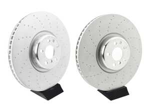 ES#5481277 - 34106887657/8KT - Dimpled Brake Rotors - Front (395x36mm) - Don't piece your brake service together piece by piece. We've bundled the correct front left and front right directional rotors into one convenient package so you can restore factory-plus biting power - Assembled By ECS - BMW
