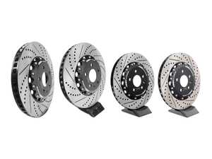 ES#5481841 - 690ecs01a01ktKT - Front & Rear 2-Piece Drilled & Slotted Brake Rotors - Set (345x30 / 330x22) - Direct bolt-on replacement - 25% less weight! - ECS - Audi