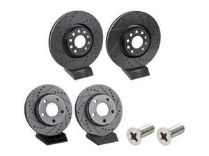 ES#5483433 - 8e0615301ad-xsKT - Front & Rear V5 Drilled & Slotted Brake Rotors - Set (321x30 / 256x22) - Precision manufactured for consistent stopping power during high performance driving. Featuring a matte black zinc coating for corrosion protection. - ECS - Audi