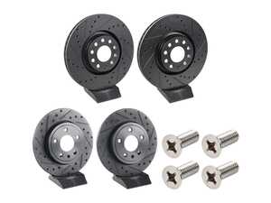 ES#5491071 - 8e0615301adxsKT - Front & Rear V5 Drilled Brake Rotors - Set (321x30 / 288x12) - Precision manufactured for consistent stopping power during high performance driving. Featuring a matte black zinc coating for corrosion protection. - ECS - Audi