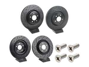 ES#5491123 - 8w0615301ab-xsKT - Front & Rear V5 Dimpled & Slotted Brake Rotors - Set (338x30 / 330x22) - Precision manufactured for consistent stopping power during high performance driving. Featuring a matte black zinc coating for corrosion protection. - ECS - Audi