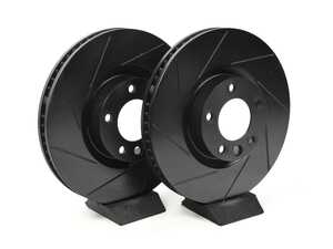 ES#4668265 - 7P6615301B-S - Front V5 Slotted Brake Rotors - Set (360x36) - Precision manufactured for consistent stopping power during high performance driving. Featuring a matte black zinc coating for corrosion protection. - ECS - Volkswagen Porsche