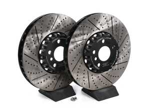 ES#5516482 - 044812la01a-01KT - 2-Piece Semi-Floating Dimpled & Slotted Front Brake Rotors (348x36) (34116860911/34116860912) - Direct bolt-on replacement for your G-Chassis BMW - Save 10 lbs. of unsprung weight and improve braking performance! - ECS - BMW