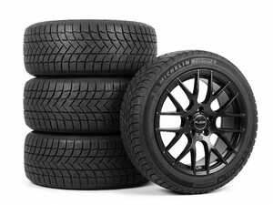 ES#5527065 - 030120388 - 18" Alzor Silver Style 030 "Ready-To-Roll" Winter Wheel & Tire Package for B9 A4/S4/A5/S5 - w/ Michelin Tires - 18x8 ET35 5x112 - Matte Black Finish - With Professionally Mounted & Balanced Michelin X-Ice Snow Tires (245/40R18) - Alzor - Audi