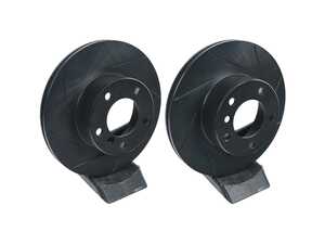 ES#4669140 - 34116767061-S - Front V5 Slotted Brake Rotors - Set (296x22) - Precision manufactured for consistent stopping power during high performance driving. Featuring a matte black zinc coating for corrosion protection. - ECS - BMW