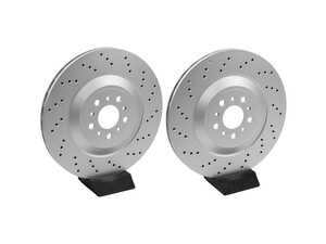 ES#4934731 - 34207889663-x - Rear V5 Drilled Brake Rotors - Set (370x24) - Precision manufactured for consistent stopping power during high performance driving. Featuring a GeoSpec corrosion-resistant coating. - ECS - BMW