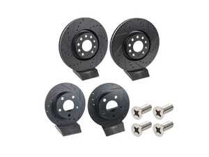 ES#5491061 - 4b0615601b1KT - Front & Rear V5 Drilled & Slotted Brake Rotors - Set (321x30 / 255x10 - 1.50" Offset) - Precision manufactured for consistent stopping power during high-performance driving. Featuring a matte black zinc coating for corrosion protection. - ECS - Audi