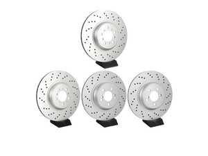 ES#5527205 - bmw101329KT - Front & Rear V5 Drilled Brake Rotor Set - When your M car's rotors are worn or vibrating, replacing front and rear together keeps braking balanced. - Assembled By ECS - BMW
