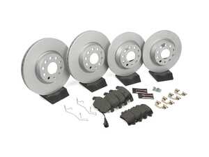 ES#4795480 - ESK7339 - Power Stop Euro-Stop Coated Front & Rear Brake Kit (312mm/282mm) - A premium OE-equivalent 4-wheel upgrade featuring ECE-R90 certified brake pads, genuine Geomet coated high-carbon smooth rotors, and integrated front electronic wear sensors. - Power Stop - Audi Volkswagen