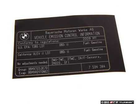 ES#260427 - 71227594384 - Exhaust Emissions Label - Genuine BMW - BMW
