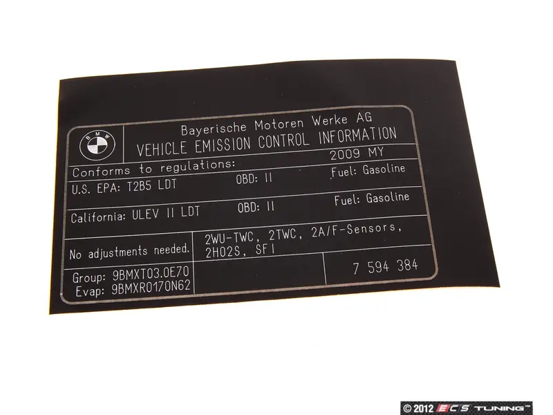 Genuine BMW - 71227594384 - Exhaust Emissions Label (71-22-7