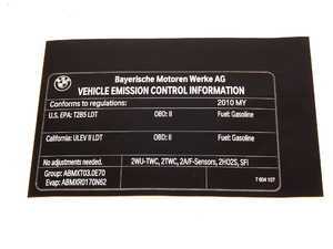 ES#2080721 - 71227604107 - Exhaust Emissions Label - Genuine BMW - BMW