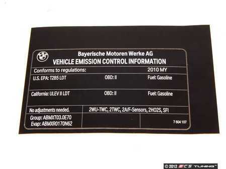 ES#2080721 - 71227604107 - Exhaust Emissions Label - Genuine BMW - BMW