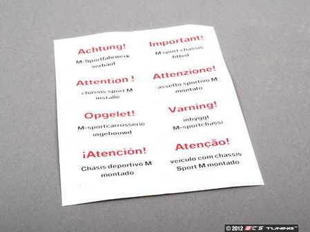 ES#241049 - 01290413405 - M-Sport Sticker Sheet - Give your vehicle the subtle difference that will set you apart from the crowd - Genuine BMW - BMW