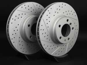 ES#2193019 - 6757756XSGMTLRA - Front Cross Drilled And Slotted Brake Rotors - Pair (334x32) - (NO LONGER AVAILABLE) - Featuring GEOMET protective coating offering superior rust protection for long lasting, great looking rotors. - ECS - 