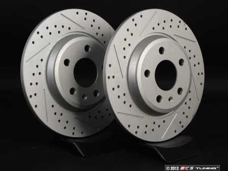 ES#2189935 - 8K0601BXSGMTLRA -  Rear Cross Drilled & Slotted Brake Rotors - Pair (300x12) - (NO LONGER AVAILABLE) - Featuring GEOMET protective coating. - ECS - Audi