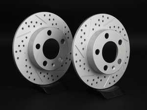ES#2189758 - 1J0615601PKT6 - Rear Cross Drilled & Slotted Brake Rotors - Pair (232x9) - (NO LONGER AVAILABLE) - Featuring GEOMET protective coating. - ECS - 