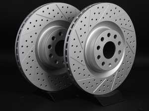 ES#2189765 - 1K0615301MKT4 - Front Cross Drilled & Slotted Brake Rotors - Pair (345x30) - (NO LONGER AVAILABLE) - Featuring GEOMET  protective coating. - ECS - 