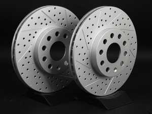 ES#2167530 - 1K0615301TDSKT - Front Cross Drilled & Slotted Brake Rotors - Pair (288x25) - (NO LONGER AVAILABLE) - Featuring GEOMET protective coating. - ECS - 