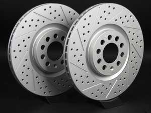 ES#2189954 - 8L0698301AKT5 -  Front Cross Drilled & Slotted Brake Rotors - Pair (312x25) - (NO LONGER AVAILABLE) - Featuring GEOMET  protective coating. - ECS - 