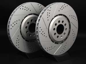 ES#2189778 - 1J0615301AAKT2 - Front Cross Drilled & Slotted Brake Rotors - Pair (334x32) - (NO LONGER AVAILABLE) - Featuring GEOMET protective coating. - ECS - 