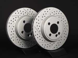 ES#2539205 - 341985XSGMTLRKT - Front Cross Drilled & Slotted Brake Rotors - Pair 11.02" (280x22) - Featuring GEOMET protective coating. - ECS - MINI