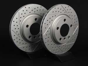ES#2539378 - 341829XSGMTLRKT - Front Cross Drilled & Slotted Brake Rotors - Pair 12.08" (307x24) - (NO LONGER AVAILABLE) - Featuring GEOMET protective coating. - ECS - 