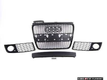 ES#2550691 - 8E0853651AFVMZKT - Complete RS4 Black Optic Grille Kit - (NO LONGER AVAILABLE) - Includes center grille, plate filler and fog light grilles - Genuine Volkswagen Audi - 