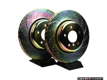 ES#521592 - GD1219 - Rear Cross Drilled & Slotted Brake Rotors - Pair - Upgrade to a slotted and dimpled rotor for improved braking - EBC - BMW
