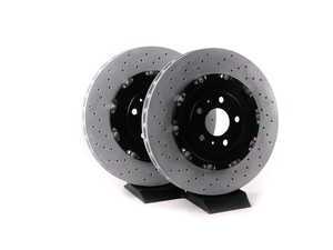 ES#3132725 - 8E0615301ABKT4 - Front UV Coated Cross Drilled 2-Piece Brake Rotors - Pair (365x34) - Features Brembo's special UV paint treatment that guarantees superior corrosion resistance. - Brembo - Audi