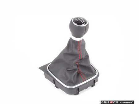 ES#2561590 - 3591GKSL11919-2 - Shift Knob With Boot - Black With Red Stitching - 5 Speed pattern knob, boot, and plastic base - Bremmen Parts - Volkswagen