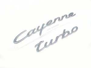 ES#1452400 - 955559038014W9 - "Cayenne Turbo" Logo - Satin Aluminium - Emblem located on the rear hatch - Genuine Porsche - Porsche