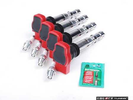 ES#2561325 - 06C905115M2KT - Ignition Service Kit - Includes four OE red coil packs and four NGK platinum spark plugs - Assembled By ECS - Audi Volkswagen