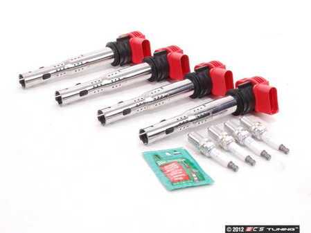 ES#2569506 - 1675KT1 - Ignition Service Kit - Includes four OEM red coil packs and four NGK spark plugs - Assembled By ECS - Audi