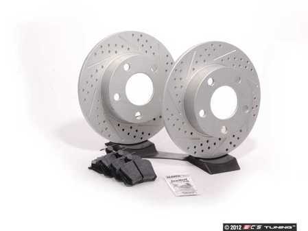 ES#2561568 - 8D0601AXSGMTKT - Performance Rear Brake Service Kit - (NO LONGER AVAILABLE) - Featuring ECS GEOMET Drilled & Slotted rotors and Hawk HPS pads - Assembled By ECS - 