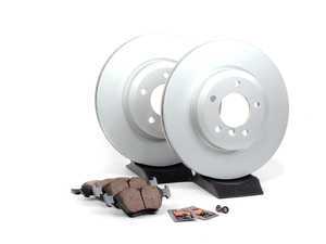 ES#2515298 - e4612345 - Front Brake Service Kit - Featuring Meyle coated rotors and ECS DD23 "Daily Driver" ceramic pads. - Assembled By ECS - BMW