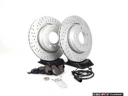 ES#2588182 - 34351164372TKT2 - Performance Rear Brake Service Kit - Featuring ECS GEOMET cross drilled and slotted rotors and Hawk HPS pads - Assembled By ECS - 