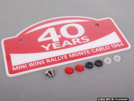 ES#196103 - 82120390429 - MINI Monte Carlo Marque - 40 Years - Priced Each - (NO LONGER AVAILABLE) - For the front license plate location - Genuine MINI - 