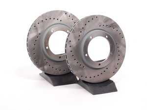 ES#2588297 - 275186 - Front Cross-Drilled Brake Rotors - Pair 11.12" (282.5mm) - Directional front axle fitment - Both left and right - Sebro - Porsche
