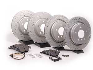 ES#2586748 - 34352227385PERKT - Performance Front & Rear Brake Service Kit - (NO LONGER AVAILABLE) - Featuring ECS GEOMET cross drilled and slotted rotors and Hawk HPS pads - Assembled By ECS - 