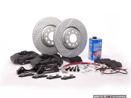 ES#1186 - B5S2BBK-B XS - Front Big Brake Kit - Stage 2 (BLACK Porsche Boxster Caliper, 12.3 One Piece Rotor) - (NO LONGER AVAILABLE) - With Cross-Drilled & Slotted GEOMET Rotors - ECS - 