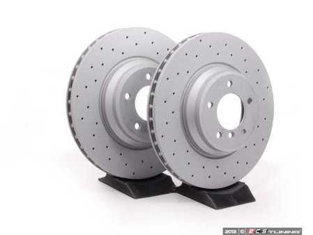 ES#2580346 - 34116855000ZXDKT - Front Sport Cross Drilled Brake Rotors - Pair (348x30)  - Drilled rotors deliver excellent braking performance - Zimmermann - BMW