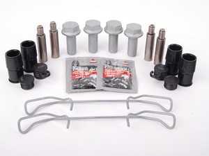 ES#2576122 - 1K0615124MKT - Front Pad And Rotor Installation Kit - Services Both Sides - Guide pins with bushings, carrier bolts, rattle clips & brake quiet - Assembled By ECS - Volkswagen