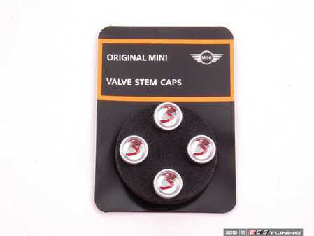 ES#64265 - 36110429652 - MINI "Cooper S" Logo Valve Stem Caps Set - Priced As Set - Get the "S" look in red color scheme - Genuine MINI - MINI